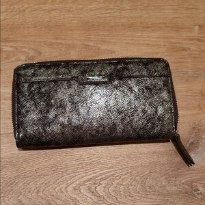 LODIS Metallic Gunmetal Zip-Around Wallet